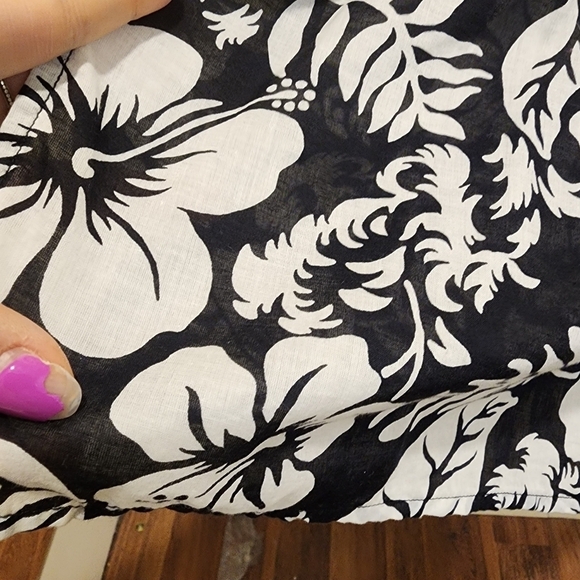LAUREN Ralph Lauren black and white tropical print relaxed fit blouse size XL - Picture 6 of 9